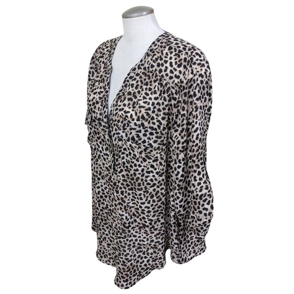 Torrid Harper Georgette Blouse Womens Plus 3X Leopard Print Roll Tab Split Neck - Picture 9 of 14